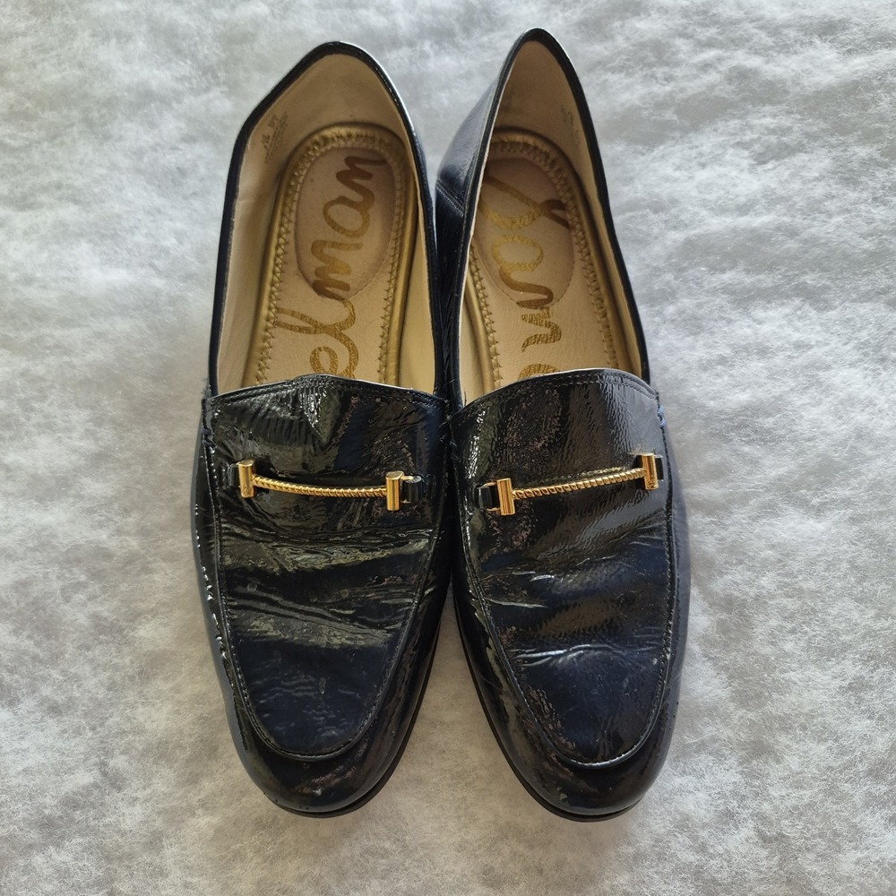 Sam Edelman Women Navy Blue Leather Upper Gold Embellishment
